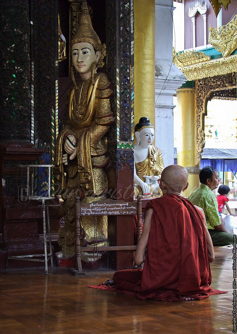 Moine en méditation - Paya Shwedagon - Yangon 2010